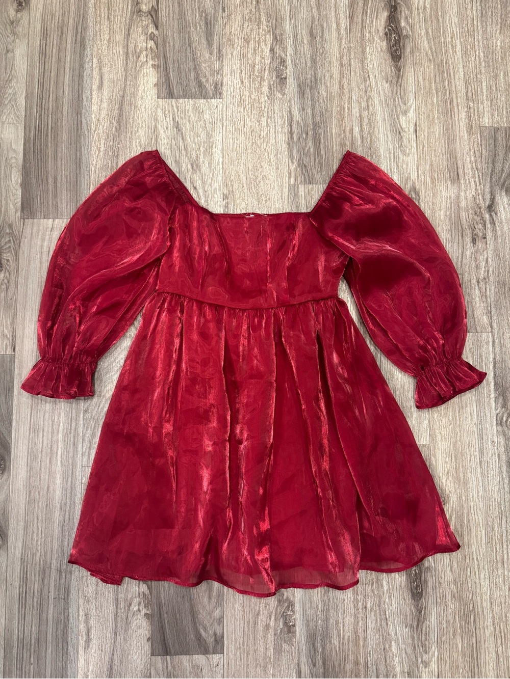 Thirty/Thirty NWT Satin Red Puff-Sleeve Holiday Festive Babydoll Mini Dress